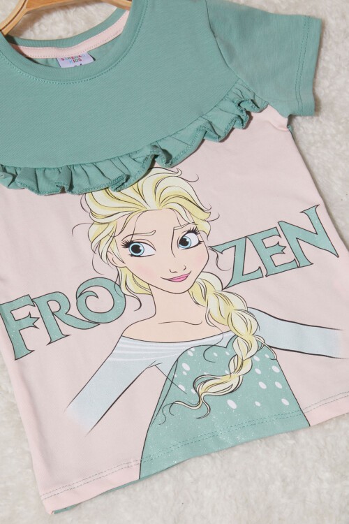 Kız Çocuk Yeşil Frozen Baskılı Tişörtlü Takım 15257