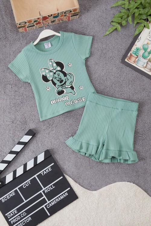 Kız Çocuk Yeşil Puantiyeli Şortlu Takım 15296