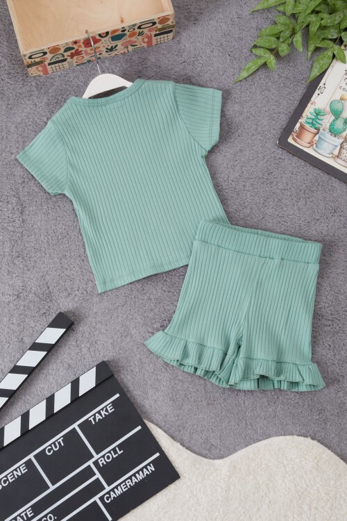 Kız Çocuk Yeşil Puantiyeli Şortlu Takım 15296