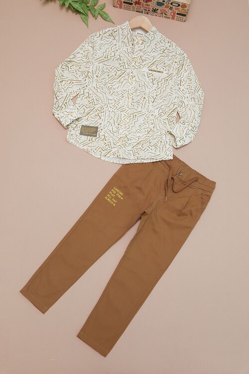 Krem Çizgili Gömlekli Erkek Çocuk Alt Üst Takım 15094