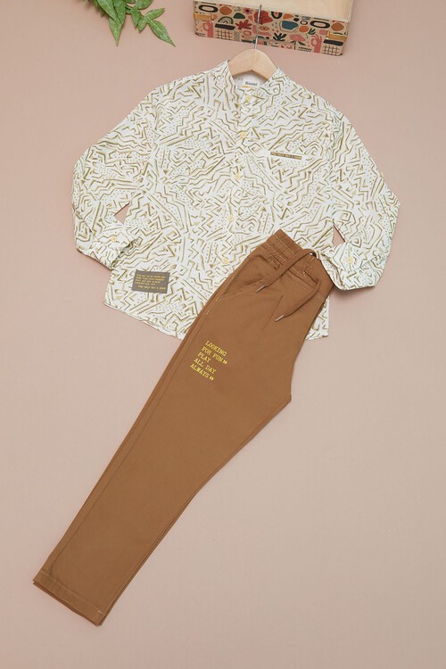 Krem Çizgili Gömlekli Erkek Çocuk Alt Üst Takım 15094