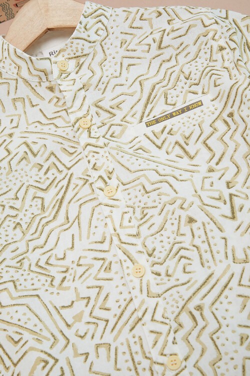 Krem Çizgili Gömlekli Erkek Çocuk Alt Üst Takım 15094