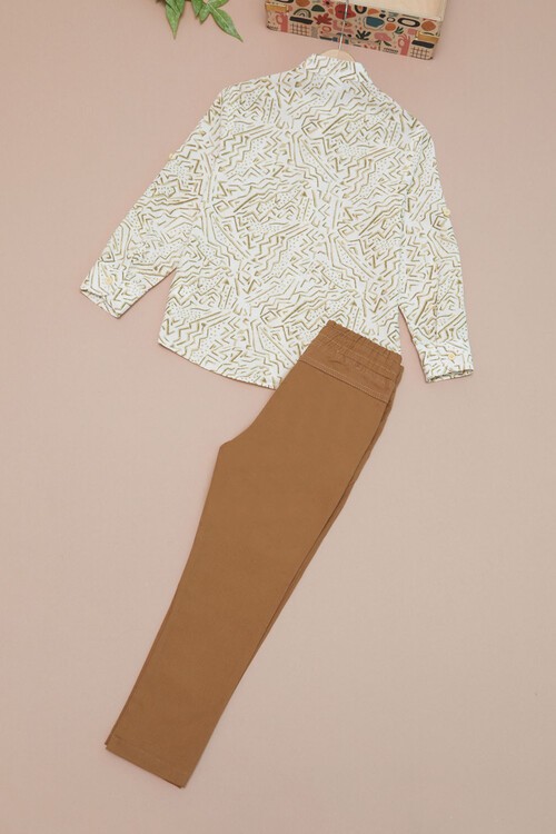 Krem Çizgili Gömlekli Erkek Çocuk Alt Üst Takım 15094