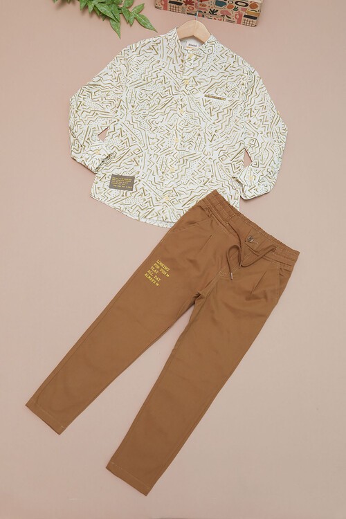 Krem Çizgili Gömlekli Erkek Çocuk Alt Üst Takım 15094