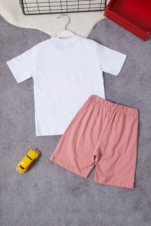 Krem Dinozor Baskılı Şortlu Erkek Çocuk Takım 15282