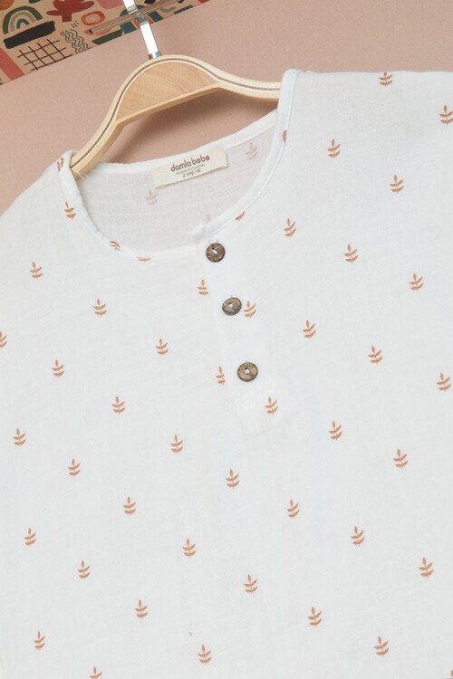 Krem Erkek Bebek Desenli Gömlekli Şortlu Takım 15139