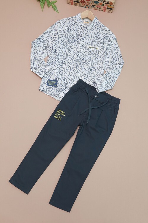 Lacivert Çizgili Gömlekli Erkek Çocuk Alt Üst Takım 15096