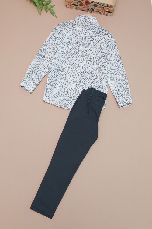 Lacivert Çizgili Gömlekli Erkek Çocuk Alt Üst Takım 15096