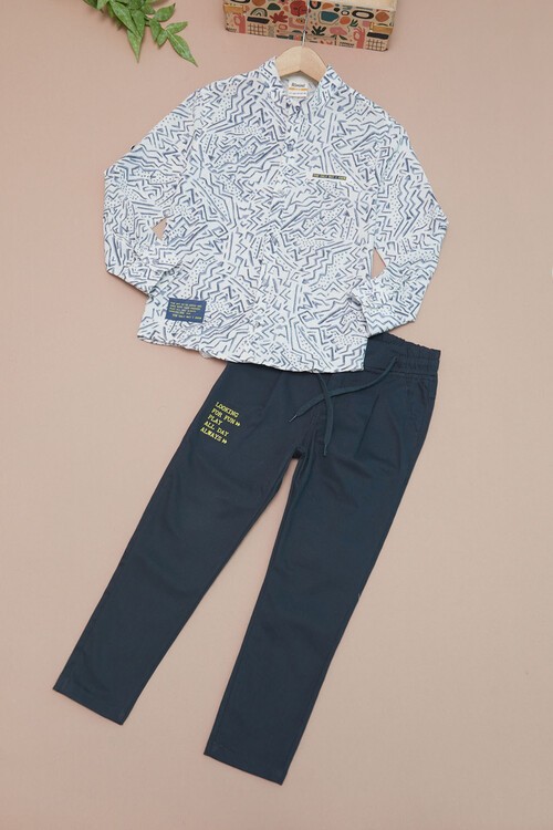Lacivert Çizgili Gömlekli Erkek Çocuk Alt Üst Takım 15096
