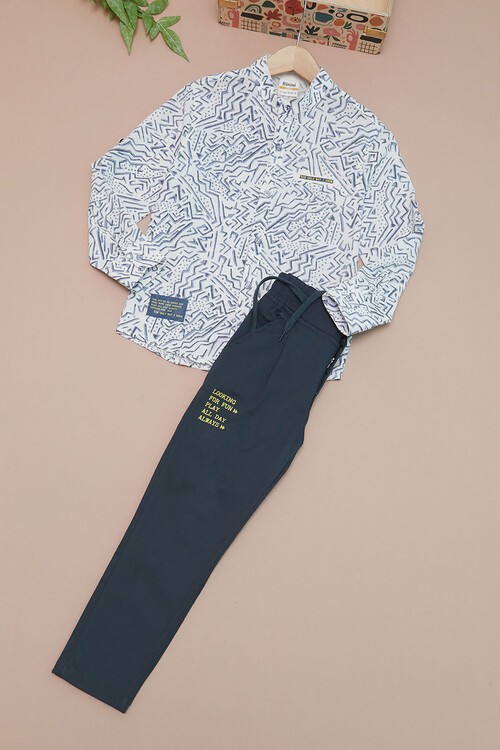 Lacivert Çizgili Gömlekli Erkek Çocuk Alt Üst Takım 15096