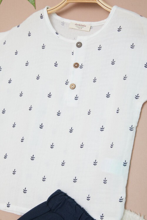 Lacivert Erkek Bebek Desenli Gömlekli Şortlu Takım 15140