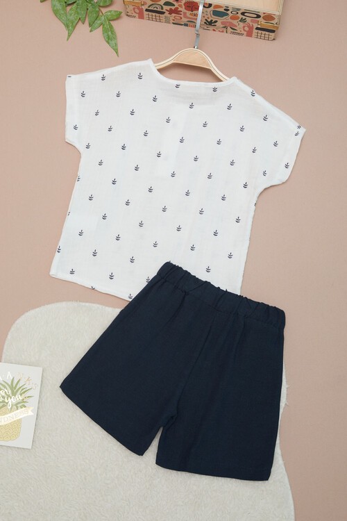 Lacivert Erkek Bebek Desenli Gömlekli Şortlu Takım 15140