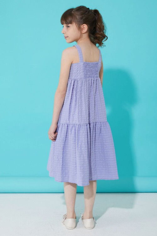 Lila Desenli Kız Çocuk Askılı Elbise 15337