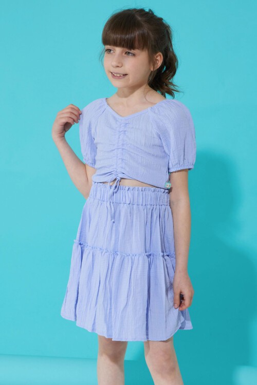 Lila Etekli Askılı Bluzlu Kız Çocuk Takım 15341