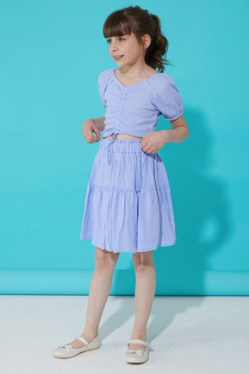 Lila Etekli Askılı Bluzlu Kız Çocuk Takım 15341