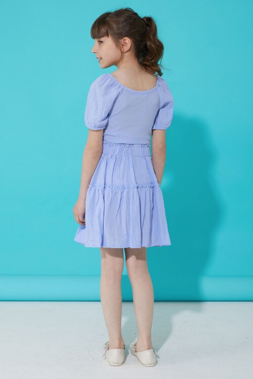 Lila Etekli Askılı Bluzlu Kız Çocuk Takım 15341