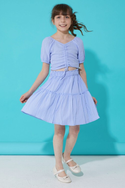 Lila Etekli Askılı Bluzlu Kız Çocuk Takım 15341