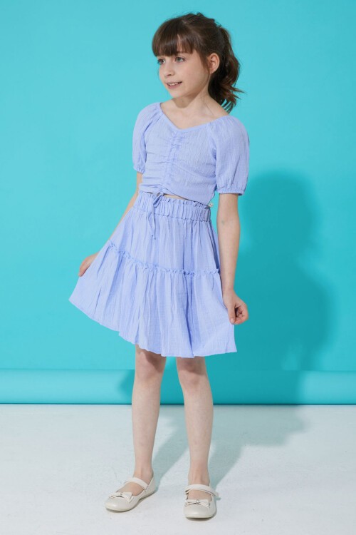 Lila Etekli Askılı Bluzlu Kız Çocuk Takım 15341