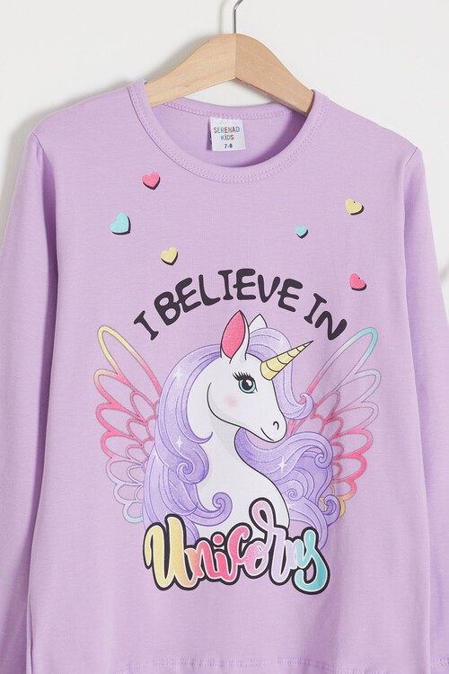 Lila Simli Unicorn Baskılı Kız Çocuk Alt-Üst Takım 15040