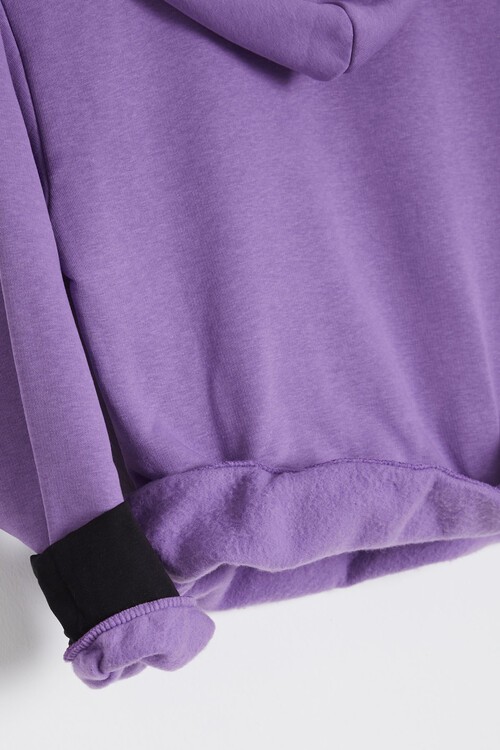 Lila Yazı Baskılı Polarlı Kız Kapüşonlu Sweatshirt 9-14 Yaş 15001