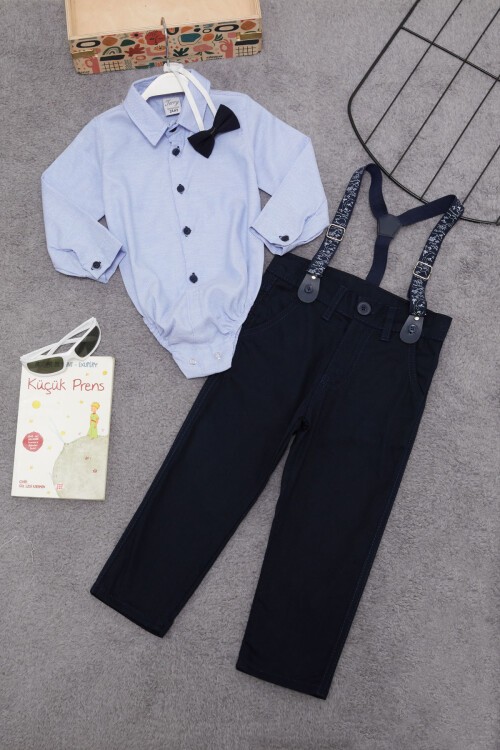 Mavi Çıtçıtlı Gömlekli Pantolonlu Erkek Bebek Takım 15385