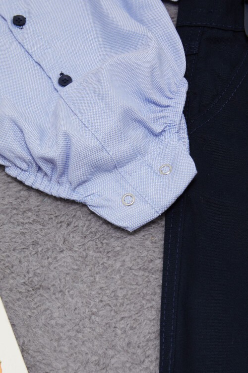 Mavi Çıtçıtlı Gömlekli Pantolonlu Erkek Bebek Takım 15385