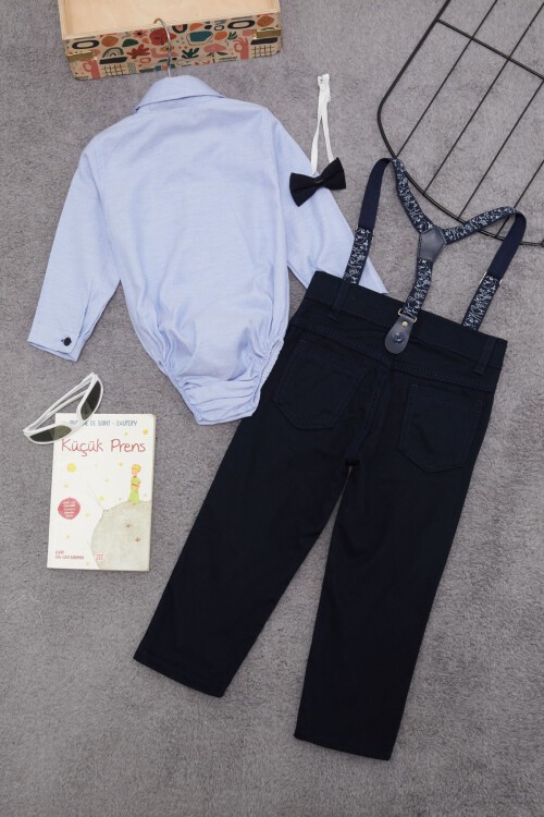 Mavi Çıtçıtlı Gömlekli Pantolonlu Erkek Bebek Takım 15385