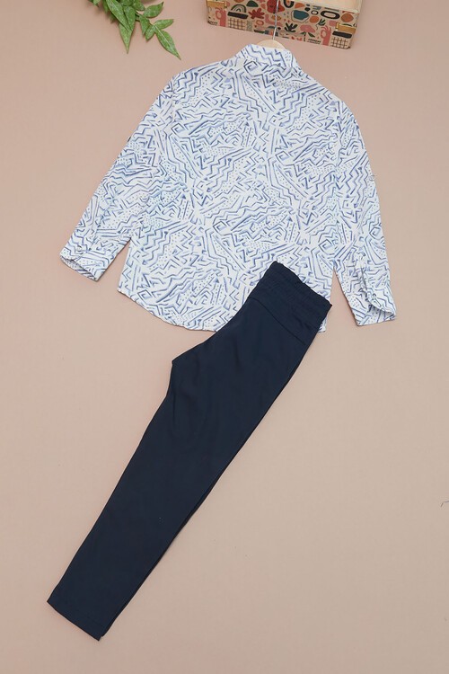 Mavi Çizgili Gömlekli Erkek Çocuk Alt Üst Takım 15093