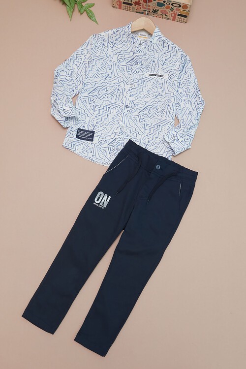 Mavi Çizgili Gömlekli Erkek Çocuk Alt Üst Takım 15093