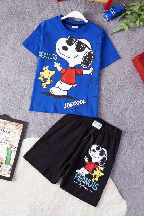 Mavi Cool Karakter Baskılı Erkek Çocuk Şortlu Takım 15288
