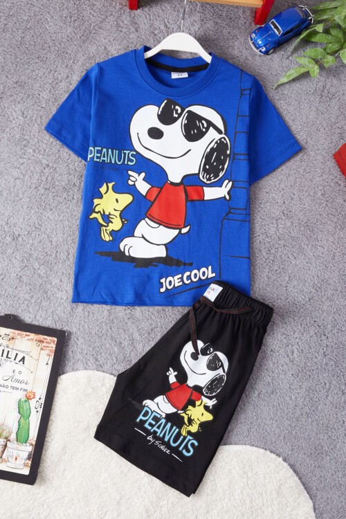 Mavi Cool Karakter Baskılı Erkek Çocuk Şortlu Takım 15288