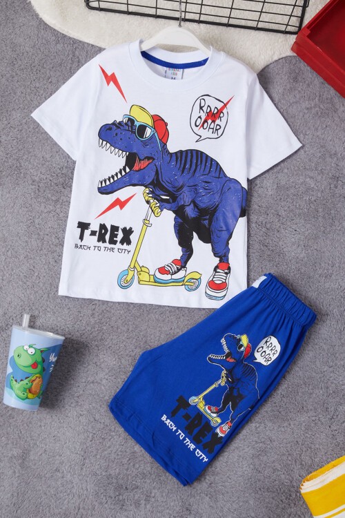 Mavi Dinozor Baskılı Şortlu Erkek Çocuk Takım 15280