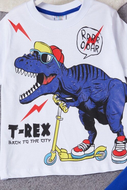 Mavi Dinozor Baskılı Şortlu Erkek Çocuk Takım 15280