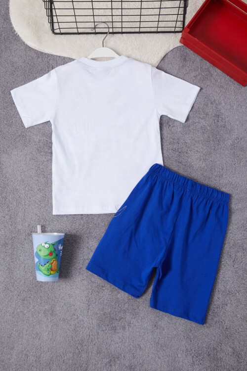 Mavi Dinozor Baskılı Şortlu Erkek Çocuk Takım 15280