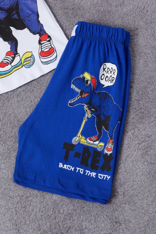 Mavi Dinozor Baskılı Şortlu Erkek Çocuk Takım 15280