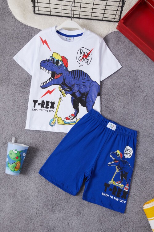 Mavi Dinozor Baskılı Şortlu Erkek Çocuk Takım 15280