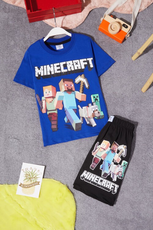 Mavi Karakter Baskılı Erkek Çocuk Şortlu Takım 15277