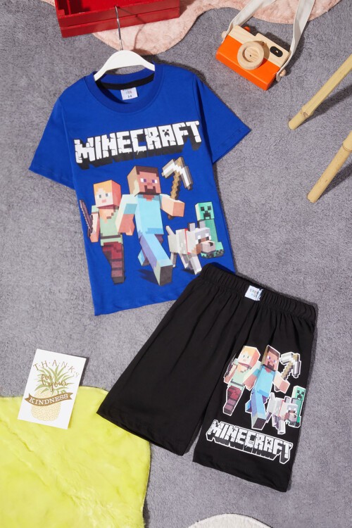 Mavi Karakter Baskılı Erkek Çocuk Şortlu Takım 15277