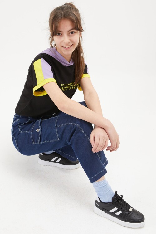 Mavi Kargo Cepli Bol Paça Kız Jean Pantolon 15248