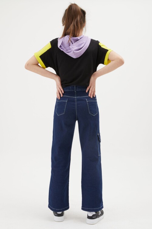 Mavi Kargo Cepli Bol Paça Kız Jean Pantolon 15248