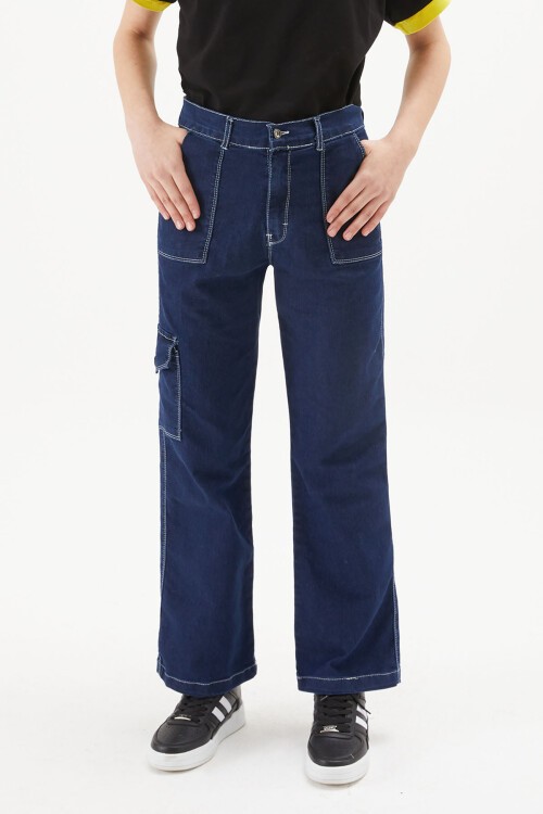 Mavi Kargo Cepli Bol Paça Kız Jean Pantolon 15248