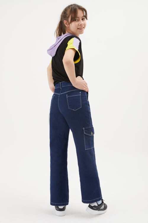 Mavi Kargo Cepli Bol Paça Kız Jean Pantolon 15248