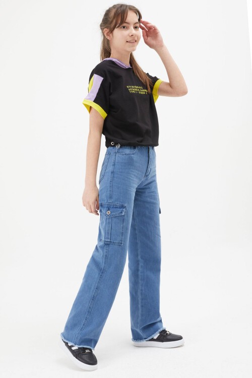 Mavi Kargo Cepli Yüksek Bel Kız Jean Pantolon 15245