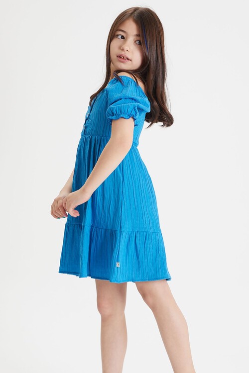 Mavi Kız Çocuk Omuz Askılı Elbise 15079