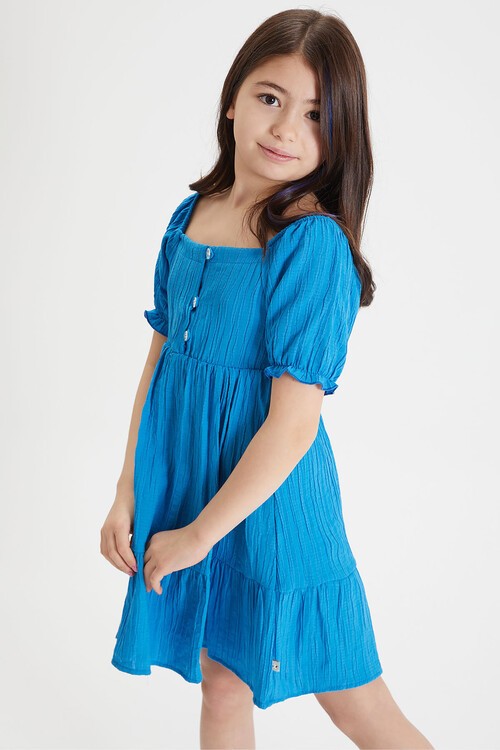Mavi Kız Çocuk Omuz Askılı Elbise 15079