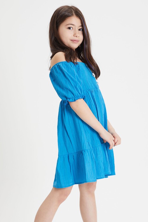 Mavi Kız Çocuk Omuz Askılı Elbise 15079