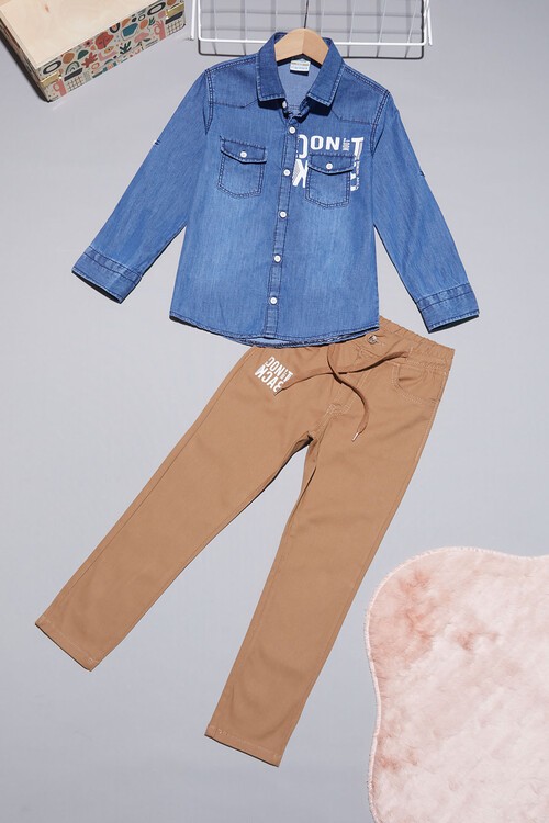 Mavi Jean Gömlekli Erkek Çocuk Alt Üst Takım 15100