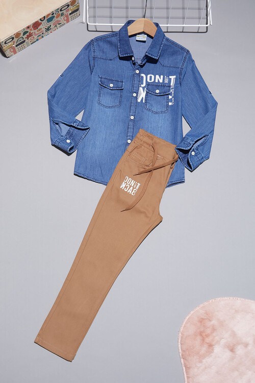 Mavi Jean Gömlekli Erkek Çocuk Alt Üst Takım 15100