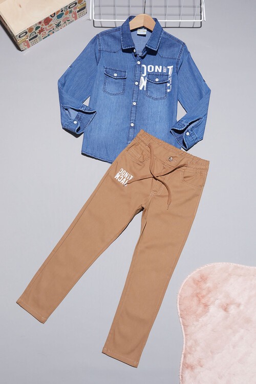 Mavi Jean Gömlekli Erkek Çocuk Alt Üst Takım 15100