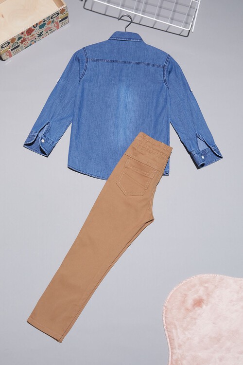 Mavi Jean Gömlekli Erkek Çocuk Alt Üst Takım 15100